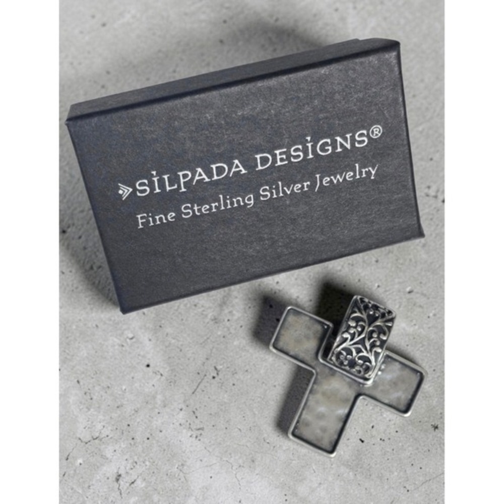 Silpada Hammered Vine Filigree Scrolled Silver Cross Pendant